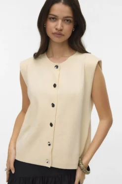 Cardigan Vmgold Sl O-Neck Button Vest Boo