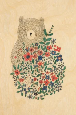 Carte De Voeux Postcard Bear And Flowers