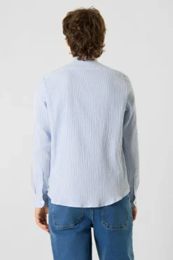 Chemise Striped Shirt Mandarin Collar