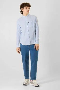 Chemise Striped Shirt Mandarin Collar